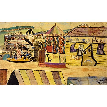 Fairground 1964 (aged 12) poster paint on paper 31 x 55cm