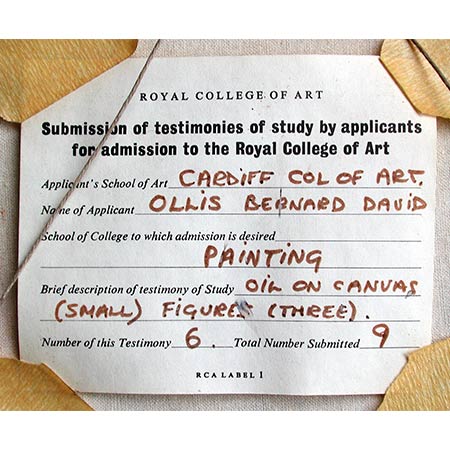 The label from the previous painting No 6 from a total of a portfolio of 9 submitted for Bernard's application to attend The Royal College of Art, London
