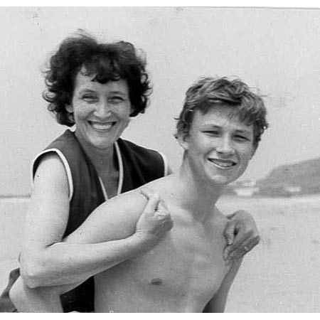 Piggy back with his Mother Lily on holiday in Jersey.