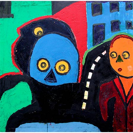 (Small) figures (three) 1972, Oil on canvas 76cm x 77cm