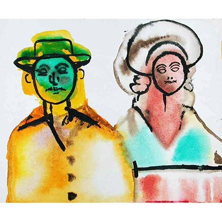 Man and Woman, Paris series 1974, Watercolour on paper, 20 x 23cm