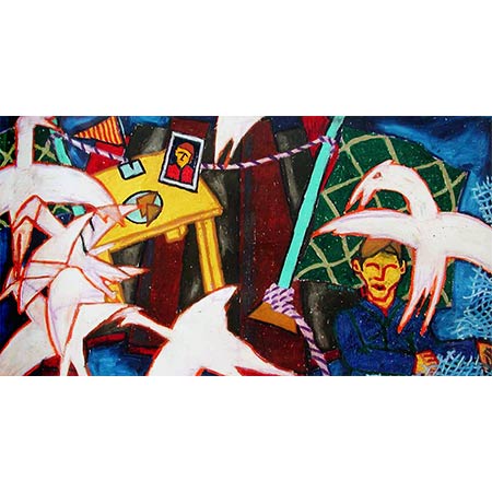 Survival 1984, Oil pastel on paper, 73 x 136 cm