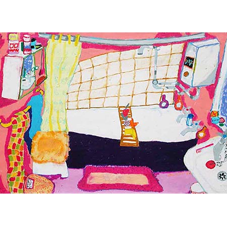 Lily's Bathroom 1990 Oil pastel on paper, 41 x 58cm, (Bath UK)
