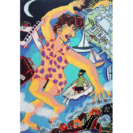 Shirley Valentine 1992, Oil pastel on paper, 100 x 70cm NB: Work selected for the 92-93 season brochure of Melbourne Theatre Company