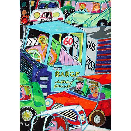 Traffic Jam 1991, Oil pastel on paper, 60 x 42cm