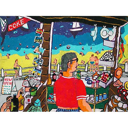 The Beach Kiosk 1995, Oil pastel on paper, 56 x 75cm