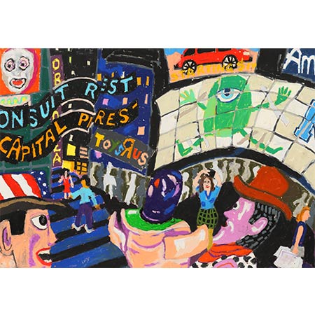 Times Square 2013, Oil pastel on paper 42 x 60cm