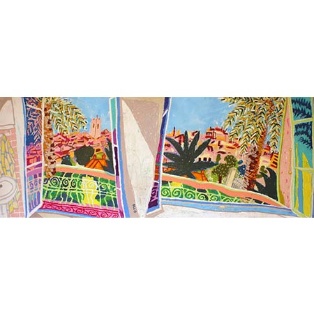 Villa Le Reve - Balcony view 1 2013, Oil pastel on paper, 57 x 150cm