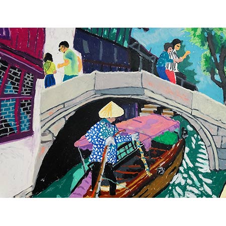 (detail) Water Town, China 2015, oil pastel on paper 50 x 80cm